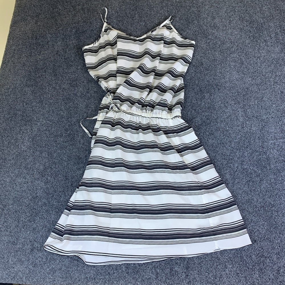 Moda International Mini Dress Womens Small Black White Striped Good Drawstring